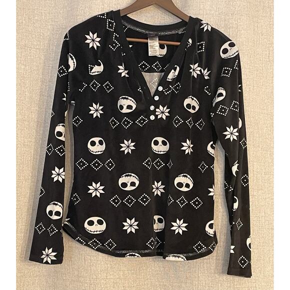 Disney Jack Skelleton Nightmare Before Christmas Fleece Top Black Sz Medium - Picture 1 of 4
